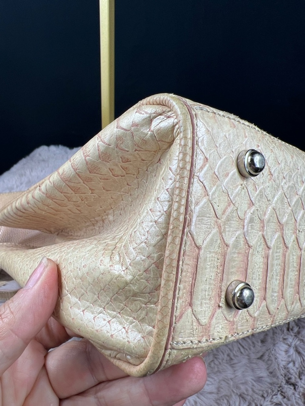 BRAHMIN Vintage Python Embossed Leather Classic Satchel - Silver Hardware - Picture 17 of 17